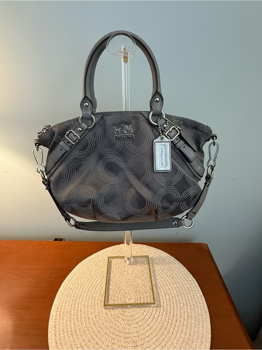 Coach Charcoal Signature Quilted Satchel with Removable Strap